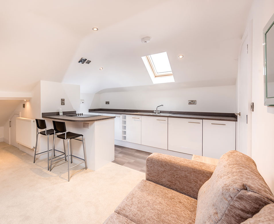 Attic kitchen open planned living room kitchen diner